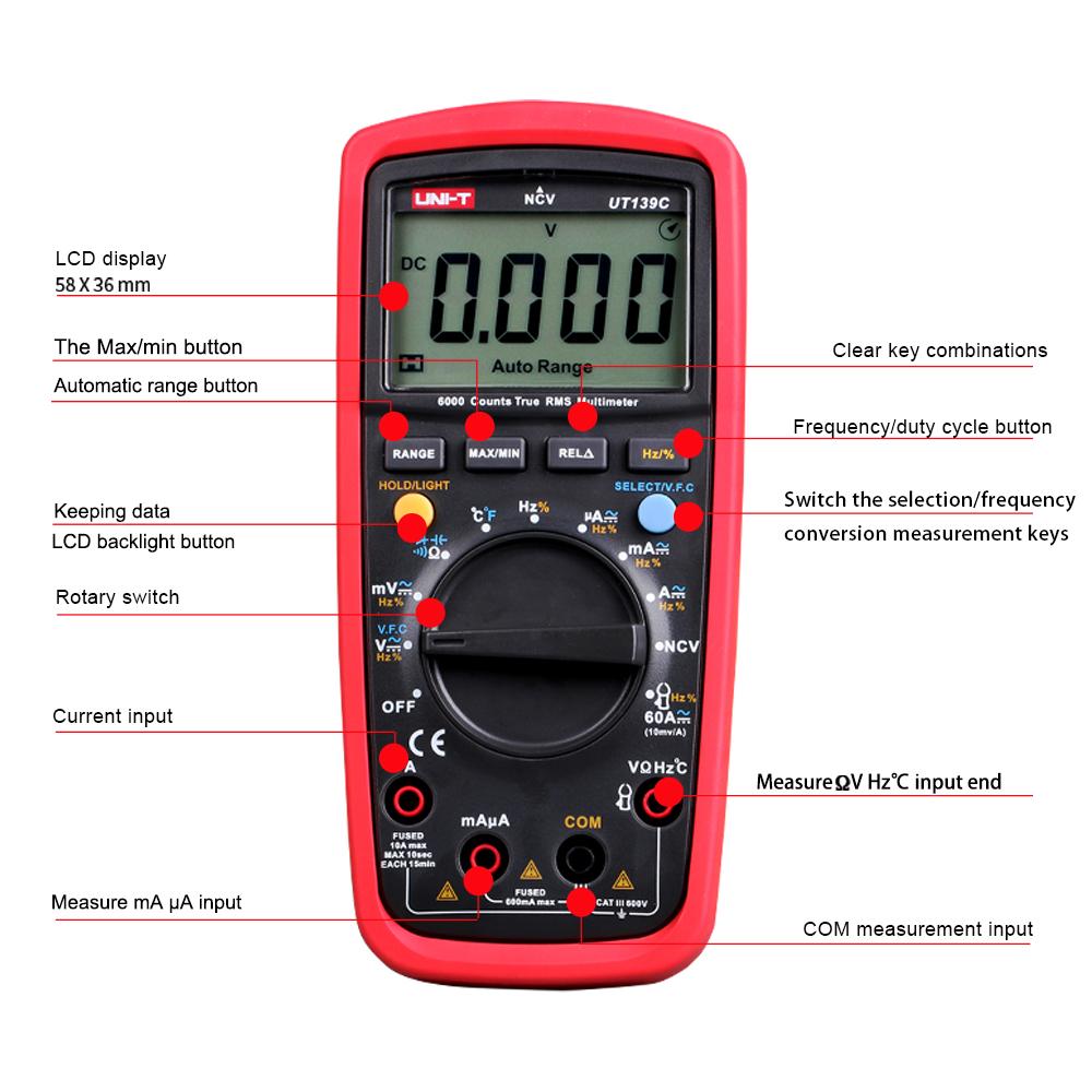 UNI-T UT139C UNIT Digital Multimeter Auto Range True RMS Meter Capacitor Tester Handheld 6000 Count Voltmeter Temperature