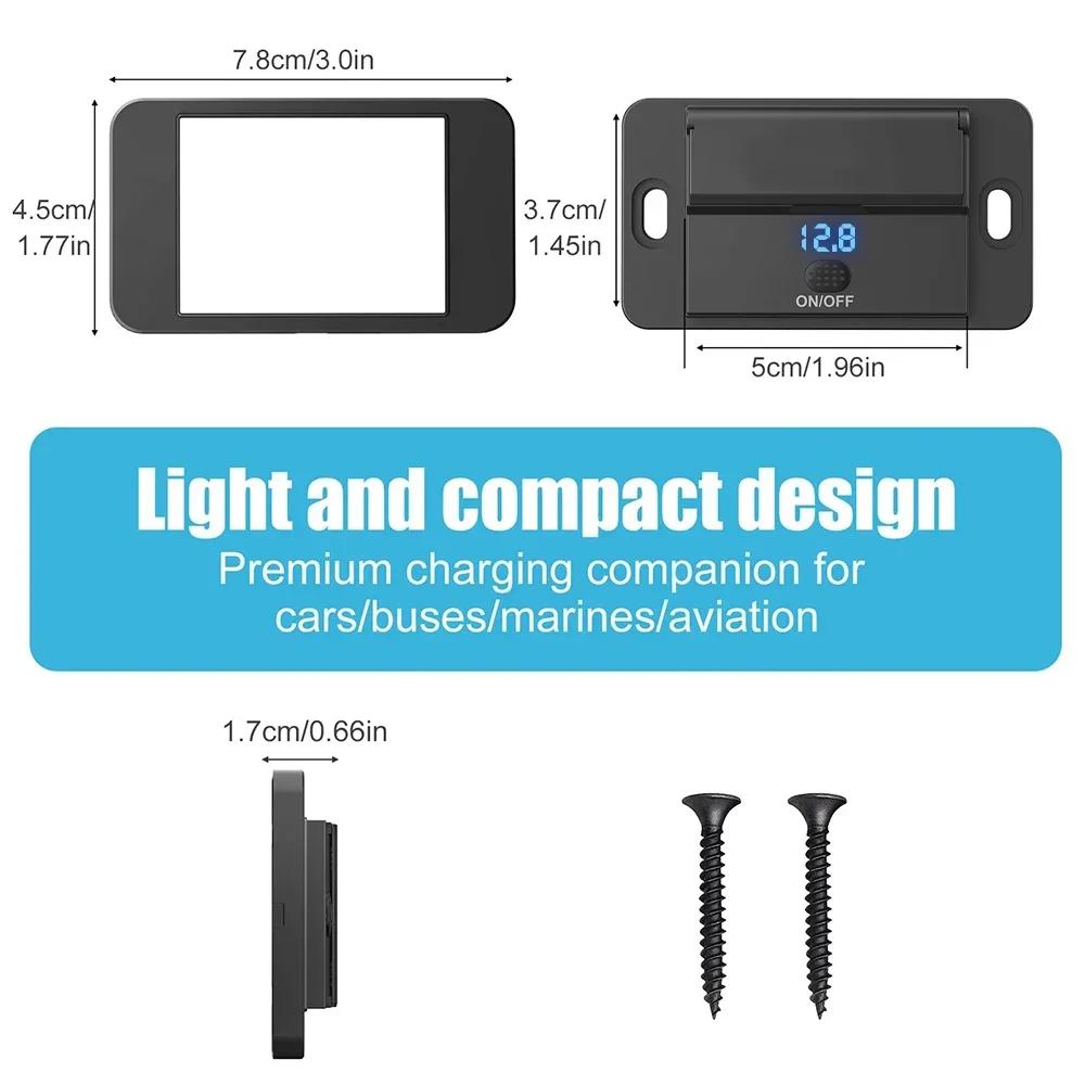 12V 24V Car Type C Phone Charger Socket Panel With Switch PD+QC3.0 Fast Charging Multi Ports Dual USB Outlet LED Light For Car Truck Marine