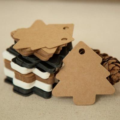 50pcs DIY Christmas Tree Shape Paper Tags Kraft Paper Card Labels Paper Cards Tags Christmas Party Favors Blank Hang Tag Gifts