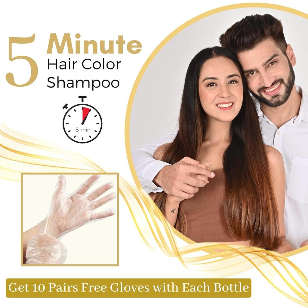 Hair Color Shampoo for Men & Women | No Ammonia - No Paraben | 10 Pair Free Gloves, Burgundy 200Ml