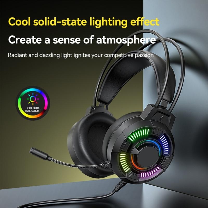 Led Illuminated Headset with 7.1Channel Surround Sound Adjustable Noise Reduction Mic for Gaming Enthusiasts Comfort Fit