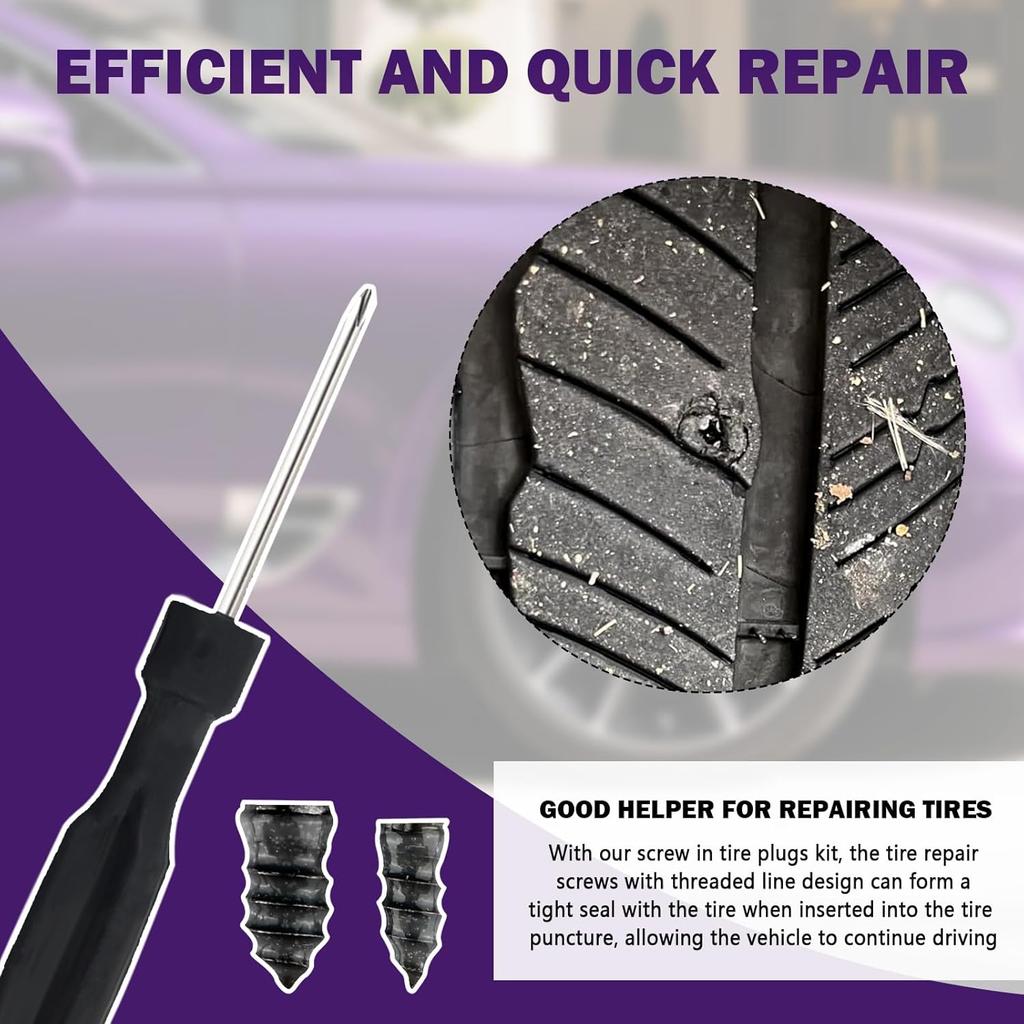 100PCS Car Tire Plug Kit,Practical Tire Screw Plug Repair Kit With Screwdriver/Tires Repair Rubber Nail For Quick Repairs,Essential Car Accessories