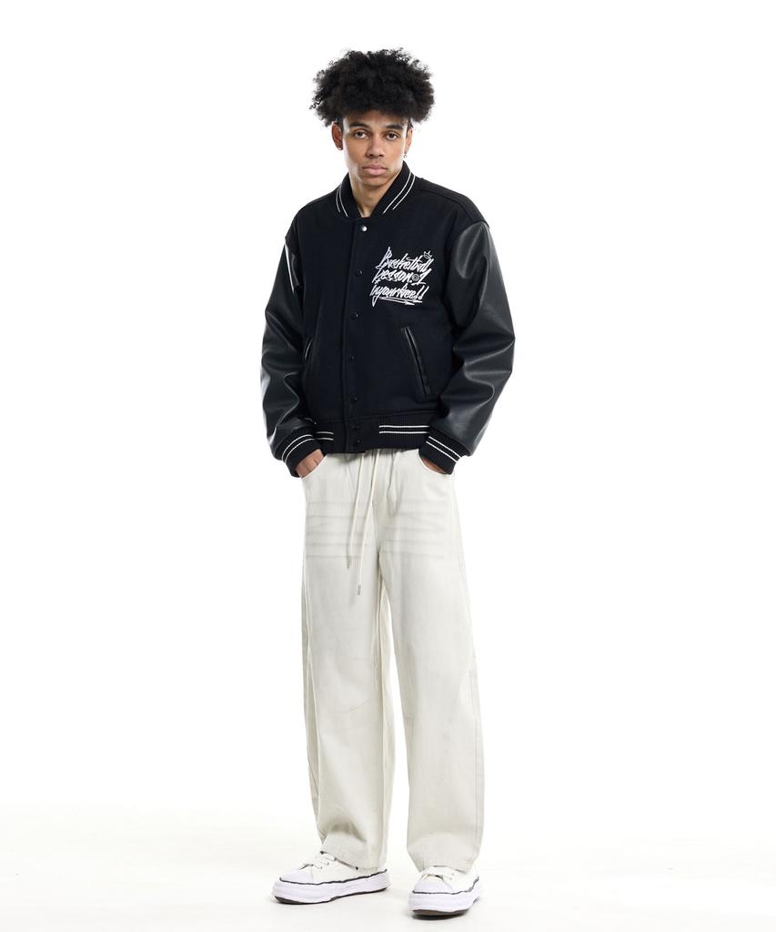 CREAM SODA LAB Front Catbrush Washed Cotton Elastic Waist Pants Ivory