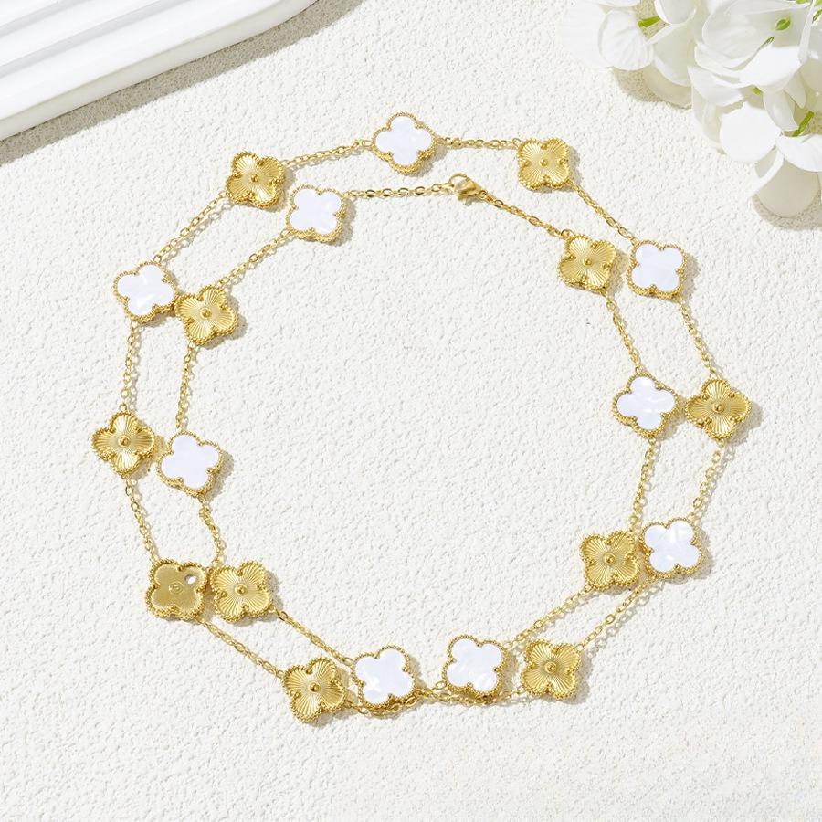 

Двусторонняя 20-цветковая цепочка-свитер из 18-каратного золота Четырехлистный клевер , длина 90 см, легкая роскошь, высококлассное женское колье, цепочка для ключицы