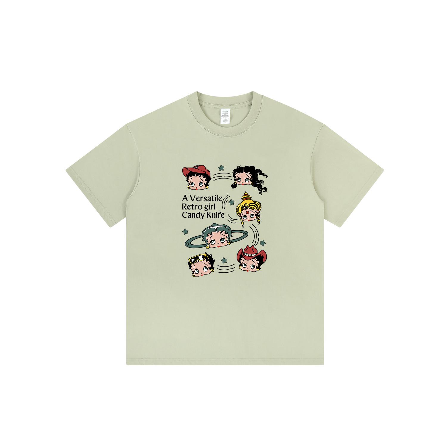 

Женская летняя хлопковая футболка свободного кроя с круглым вырезом и мультяшным принтом, 2024 Small зелёный