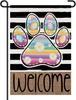Easter Paw Print Garden Ag 12x18 Inch Double Sided Small Yard Sign, Rainbow Egg & Daisy Welcome Ag for Outdoor Decor AAS