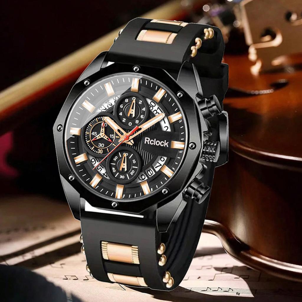 Men's Silicone Strap Watch with Multifunctional Calendar Design Waterproof Sports Wristwatch for Daily Use and Outdoor Activities