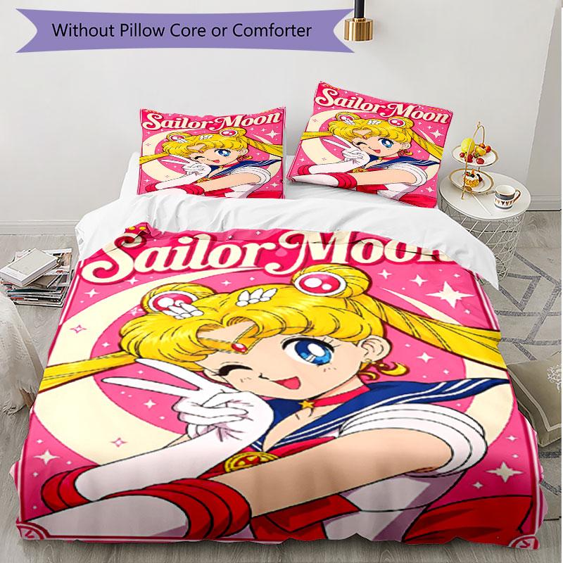 3pcs Duvet Cover Set (1*Duvet Cover + 2*Pillowcase, Without Core), Sailor Moon Print Soft All‑Season Bedding Set, Home Bedroom Decor Gift
