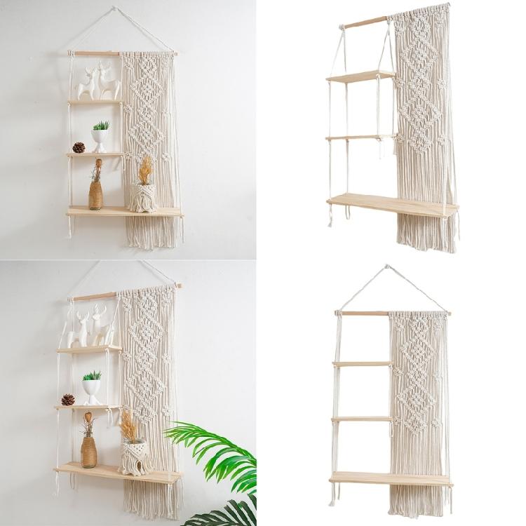 3 Tiers Macrames Wall Hanging Floating Shelf Natural Cotton Rope Home Decor