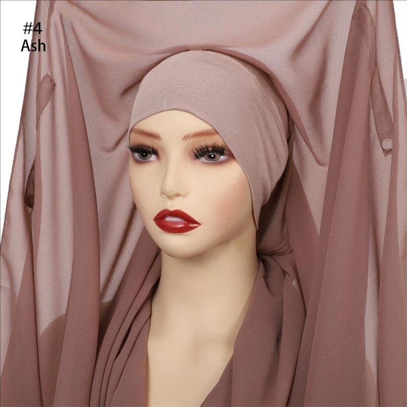 Instant Chiffon Hijab With Built In Magnet Buckle Solid Color Woman Muslim Hijab Scarf Soft Islam Turban Fashion Headband Shawl
