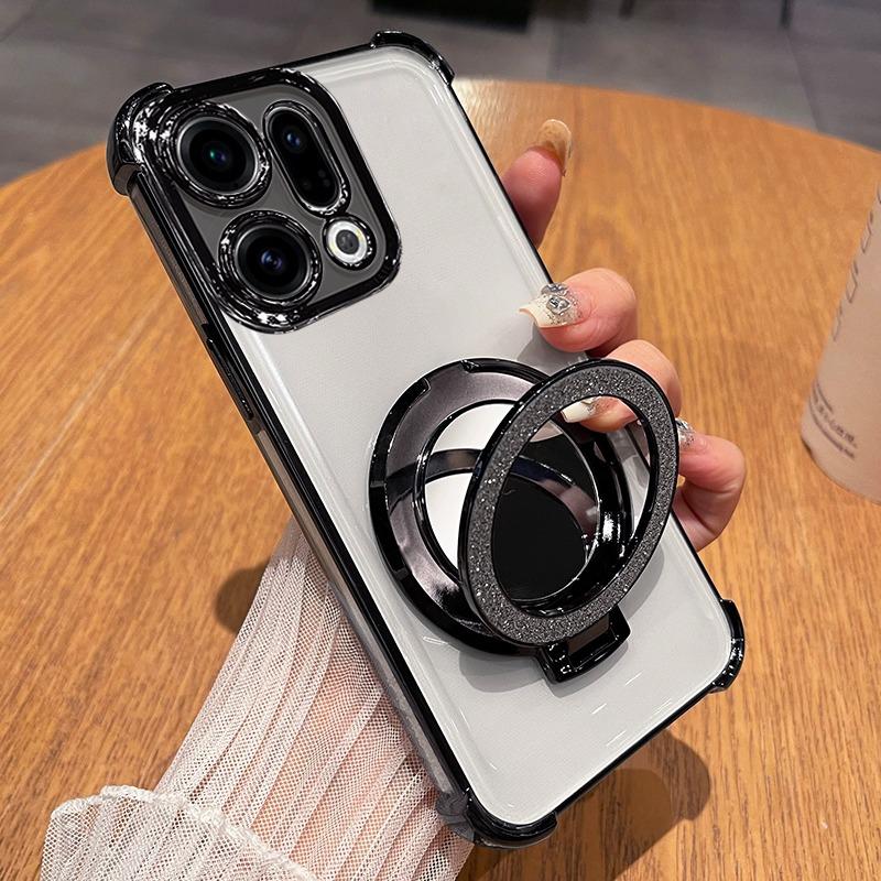 

Для OPPO Find X9 Pro Чехол-бампер с покрытием Глиттер Зеркальный держатель Силиконовый Ударопрочный с подушками безопасности для OPPO FindX9 X9pro Магнитная подставка For Find X9