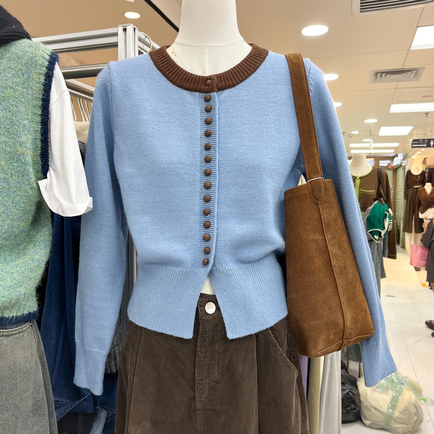 

Plus Size High-End Single-Breasted Long Sleeve Knit Sweater for Women - Autumn/Winter Design S синий