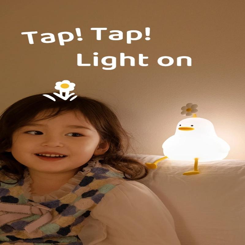 1Pc Cute Duck Led Night Light USB Rechargeable Nightlights Silicone Lamp Touch Switch Children Kid Bedroom Decoration Birthday Gift