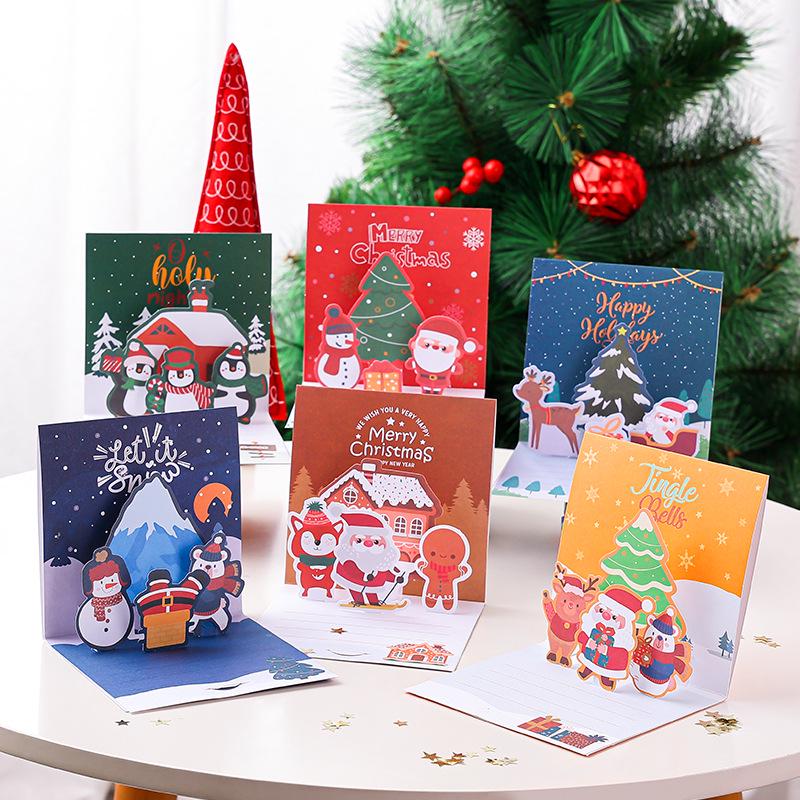 3D Christmas Pop-up Cartoon Greeting Card with Envelope - Christmas Eve Blessing Gift