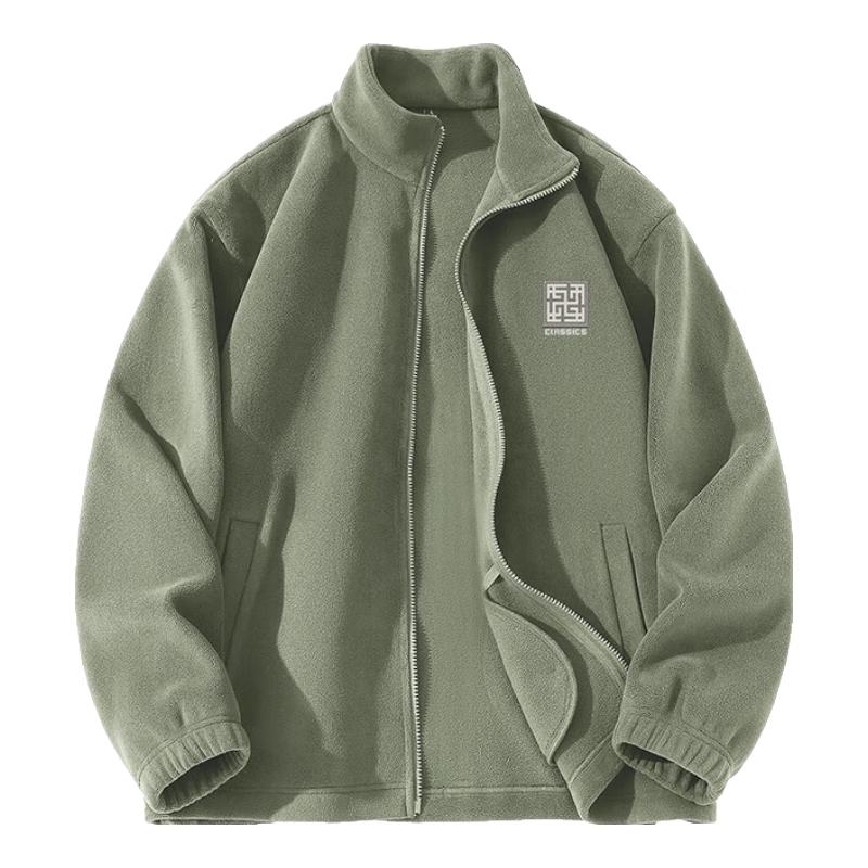 Jeanswest Men's 2025 Letter Print Fleece Lined Stand Collar Zip Cardigan