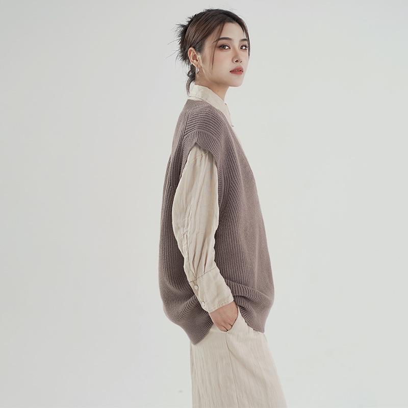 

Женский свободный коричневый вязаный свитер-жакет - повседневный весенний модный топ One Size