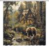 Rustic Forest Bear Shower Curtain Fantasy Cabin Wildlife Hunting Farmhouse Country Animal Jungle Mountain Adventure Stream Fairy