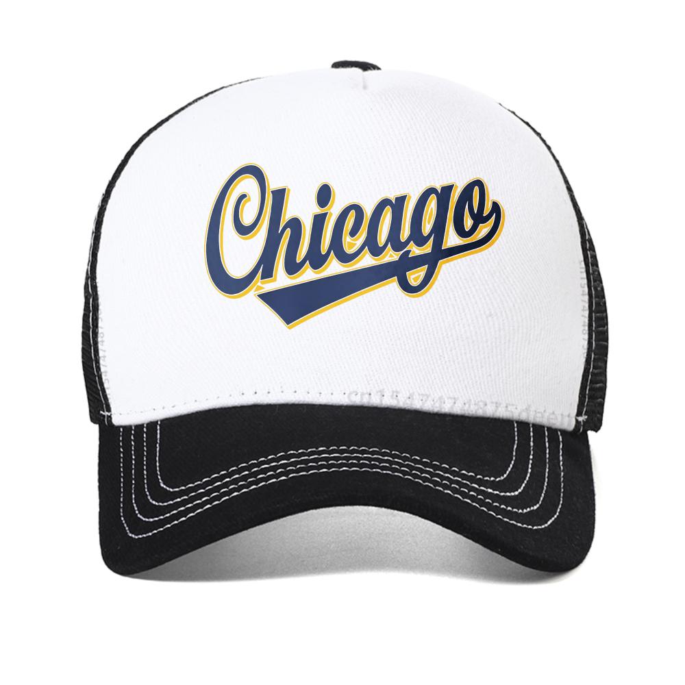 Chicago Logo Pánská baseballová čepice Rock and Roll Hudba Klasické čepice kapel Nová Černá Nová Černá Vzor Prodyšné Trucker čepice kšiltovka