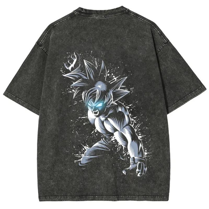 Dragon Ball Animation Peripheral T-Shirt Washed Cotton Short Sleeve T-Shirt Men's and Women's Fashion Loose Retro Top