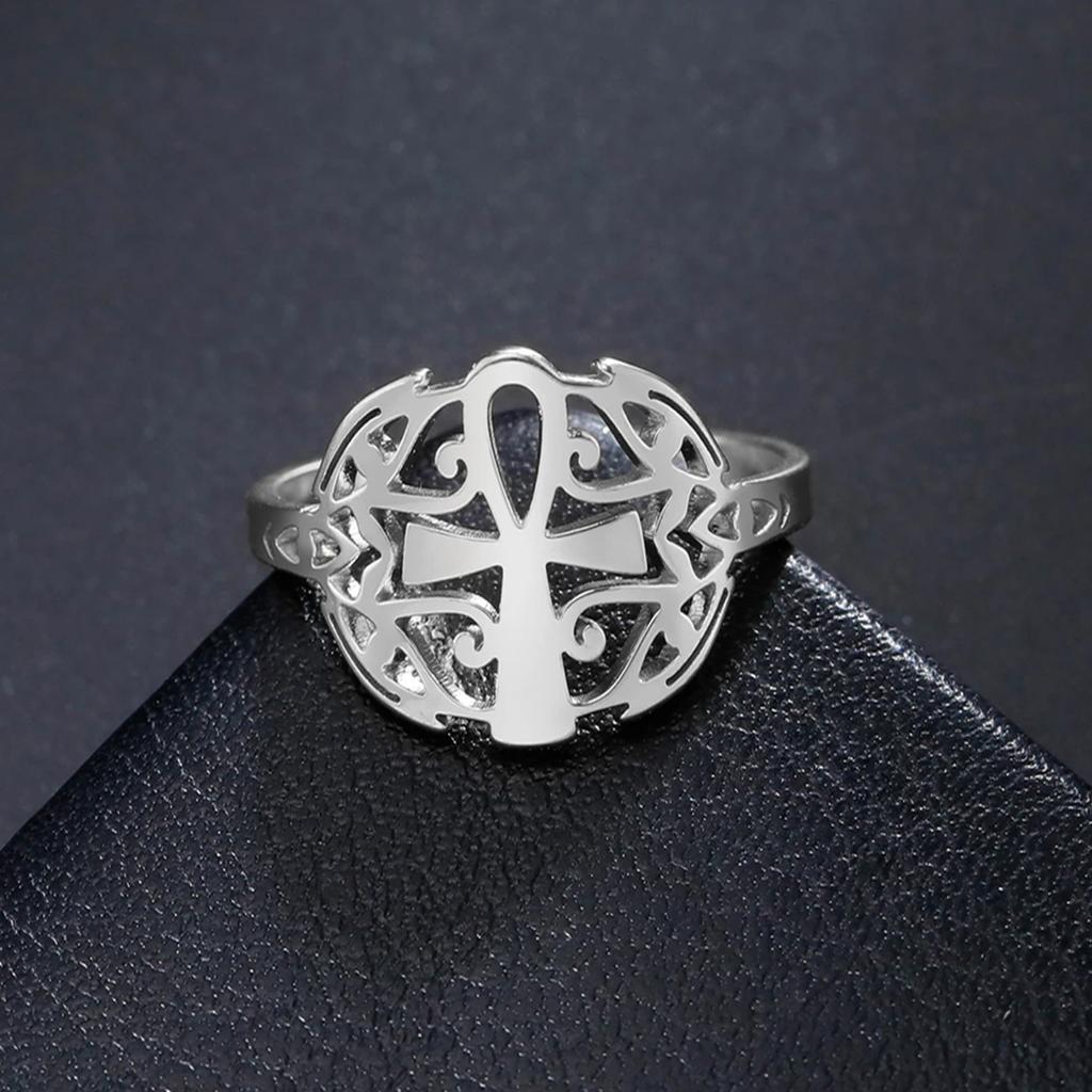 LIKGREAT Ancient Egypt The Eye Of Horus Finger Rings for Women Vintage Ankh Symbol Stainless Steel Ring Jewelry Halloween Gift