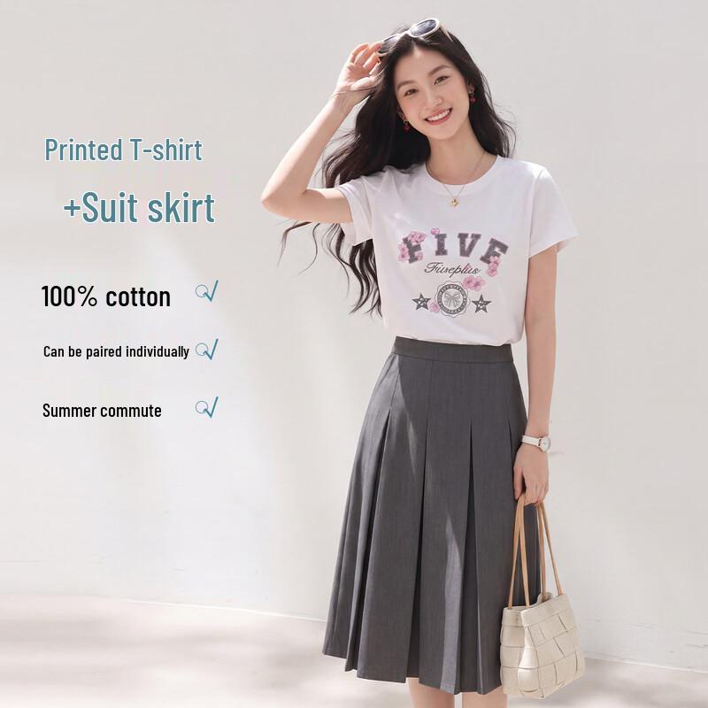FivePlus Women s Cotton T-Shirt & Pleated Skirt Two-Piece Set S