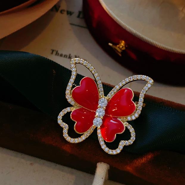 Beautiful Red Dripping Oil Butterfly Brooches for Women Elegant Rhinestone Enamel Pins Available Office Party Accessories Gifts