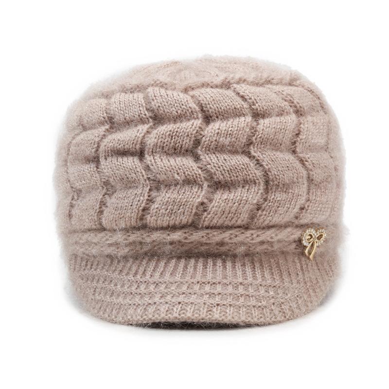 Autumn Winter Women's Hat Thick Wool Hat with Duck Tongue Middle-Aged and Elderly Knitted Hat Mother Hat Pullover Hat