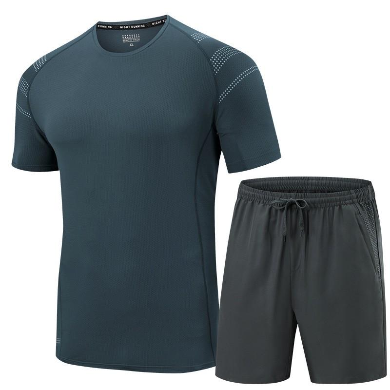 Mens 2-Piece Sportswear Set Cotton-Blend Short Sleeve T-Shirt Shorts Lightweight Casual Outfit