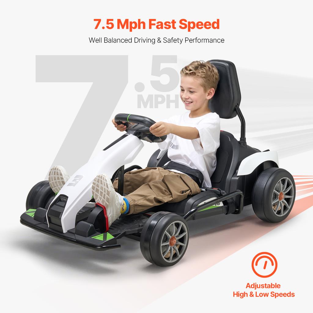 SucceBuy 24V 9Ah Electric Pedal Go Kart Portable Outdoor Race Toy with 200W Motor Adjustable Speed & Brake for Kids Play Toys