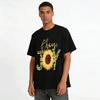 Wähle Freude Sonnenblumen-Print Lässiges Alltags-T-Shirt mit Rundhalsausschnitt Reines Baumwoll-T-Shirt