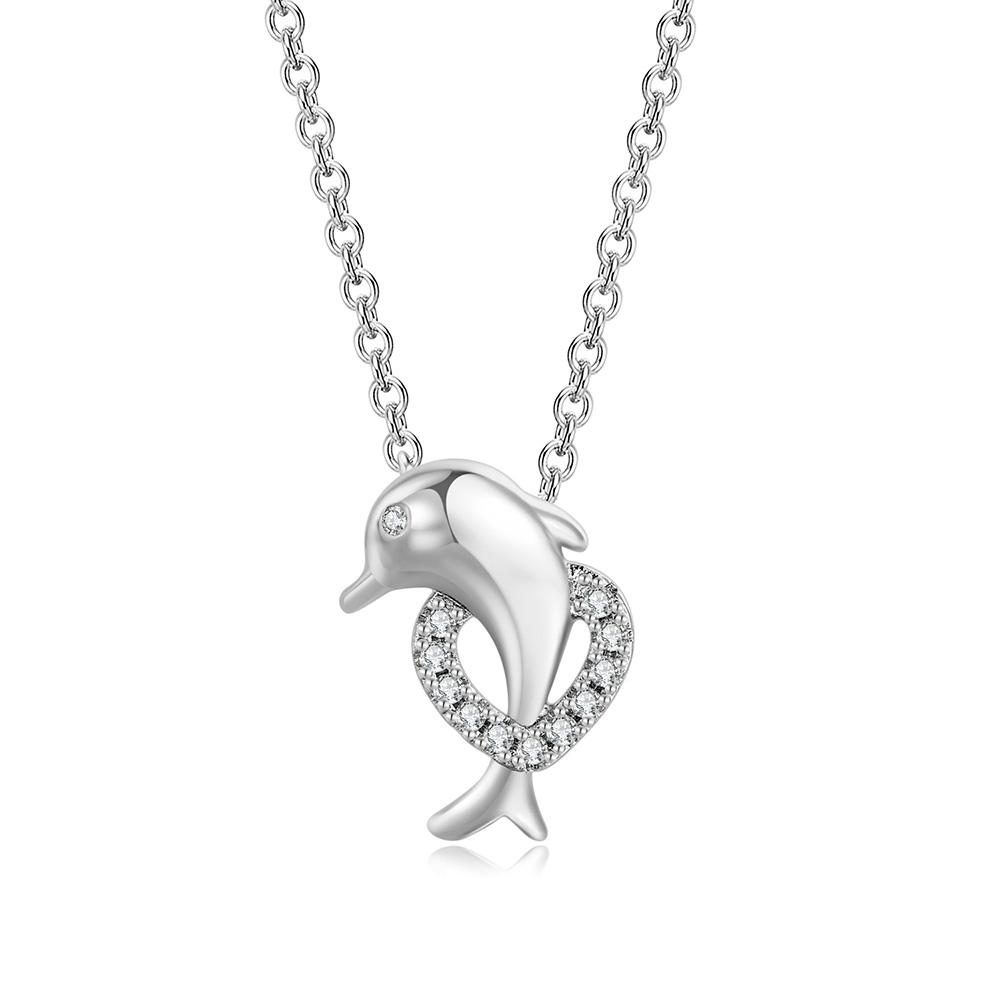 Kawaii Dolphin Necklace for Women Cute Pendant Gold Heart Cubic Zirconia Choker Chains On Neck Jewelry Gifts N148