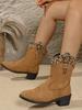 Fashion 2025 New pointed-toe leopard print mid-heel fashion boots for women, plus-size spliced belt buckle knight boots