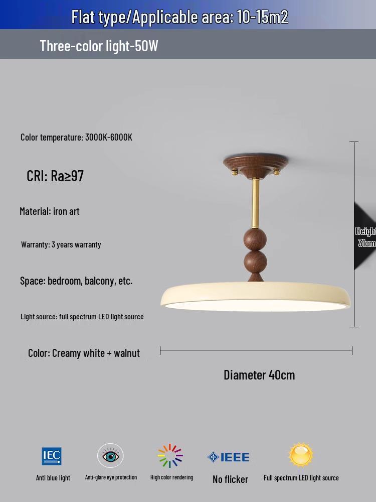 

Винтажная потолочная лампа в стиле ваби-саби цвета французского крема для спальни - Полный спектр защиты глаз для кабинета и детской комнаты Full Spectrum - Three Light Modes