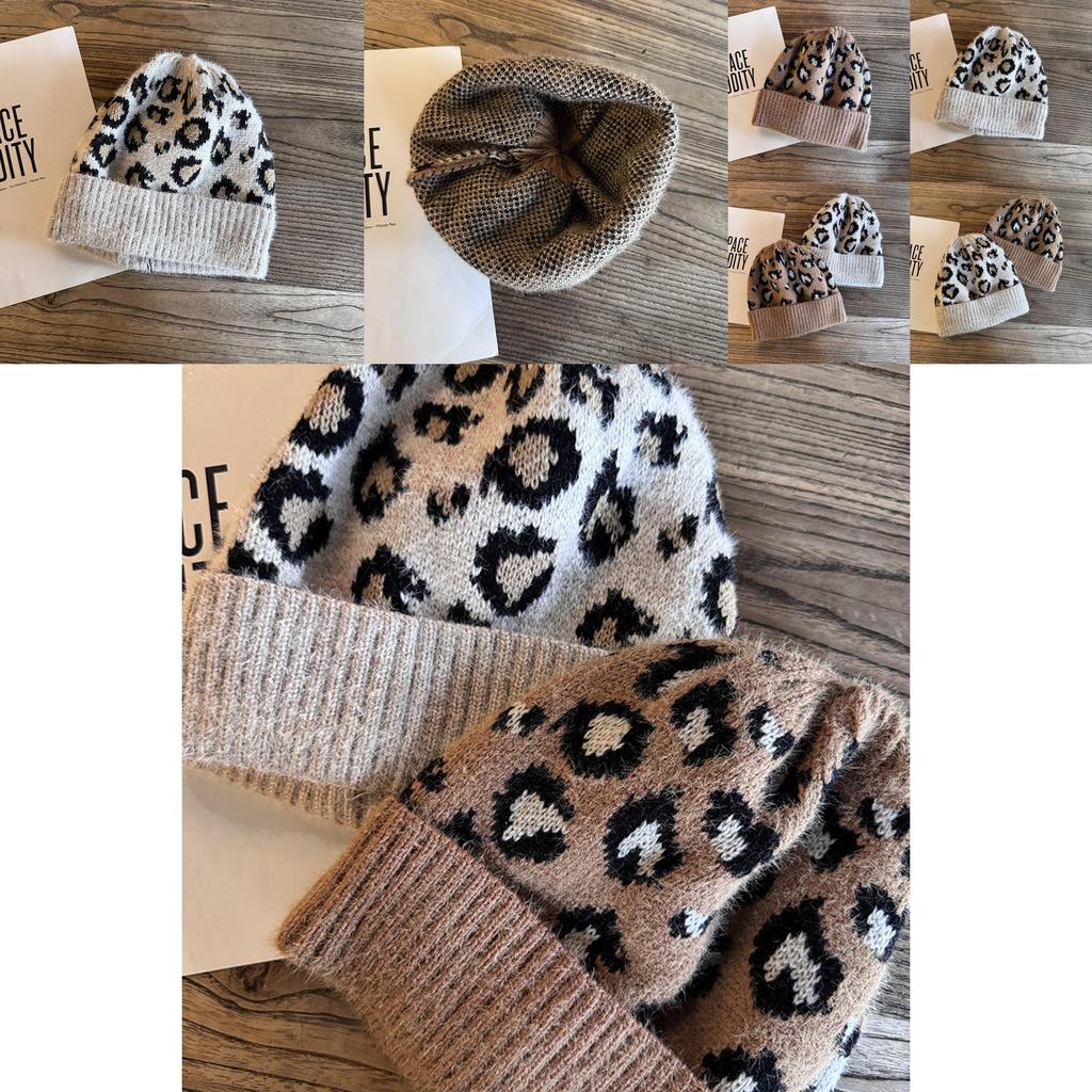 Leopard Print Knit Hat For Women Winter Warmth Breathability Fashionable Gift For Teens