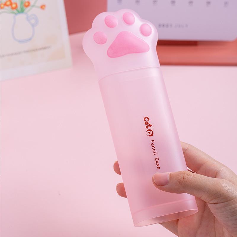 Cute Cat Paw Pencil Case - Soft, Frosted, Standable, and Customizable Cartoon Pencil Box