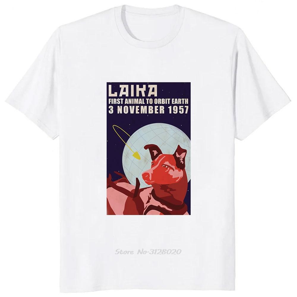 Laika USSR Funny Cartoon Dog T Shirt Hip Hop Harajuku Style Printed Men Clothing Tees Streetwear Hipster Loose Soft Tees Tshirt