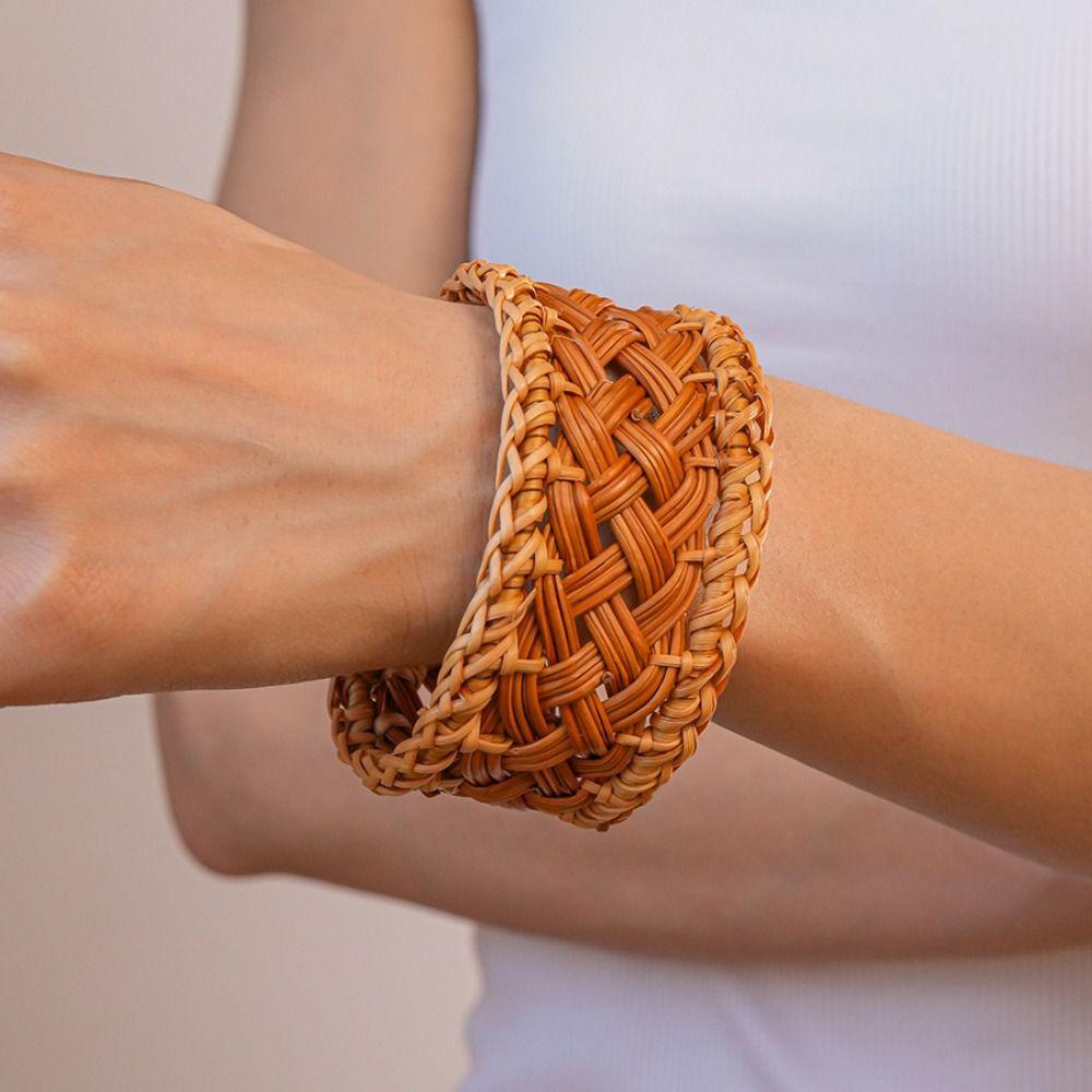 Bird Nest Shape Rattan Woven Bracelet Hand Ring Bohemian Braided Bracelet  Beach