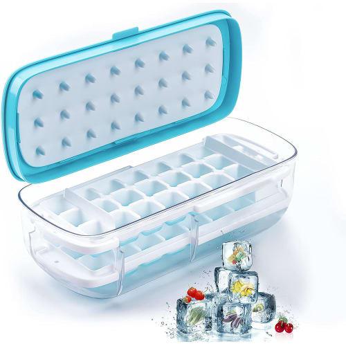 Smalody Ice Cube Tray, Silicone Ice Maker, Square Ice, Ice Cubes, with Lid, Small Dividers, Easy To Remove Soft Ice, Durable for Freezing, Suitable Fo