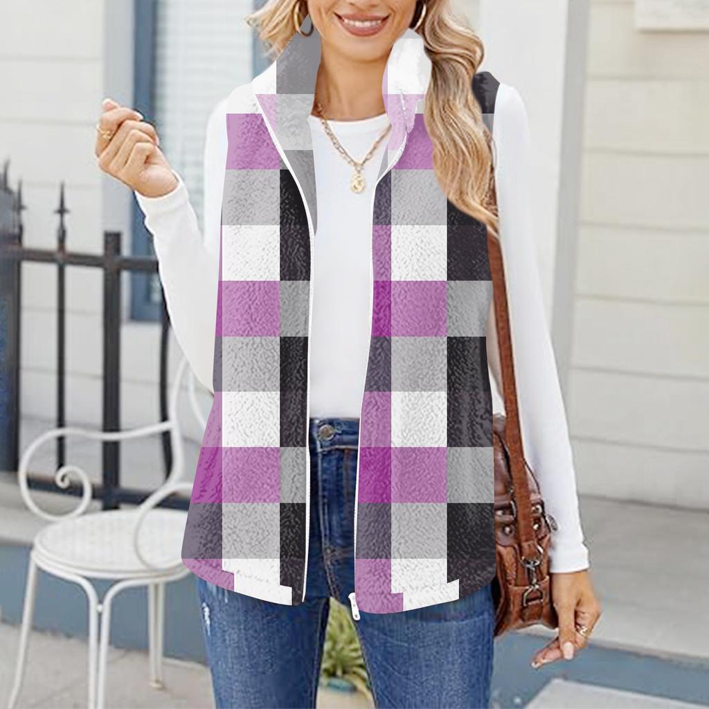 Damen Kariert Modisch Und Warm Fleece Strickweste Jacke
