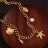 Fashionable and Retro Explosive Pendant Stainless Steel Plated with 18K Gold Ocean Style Pendant Side Chain Necklace for Women