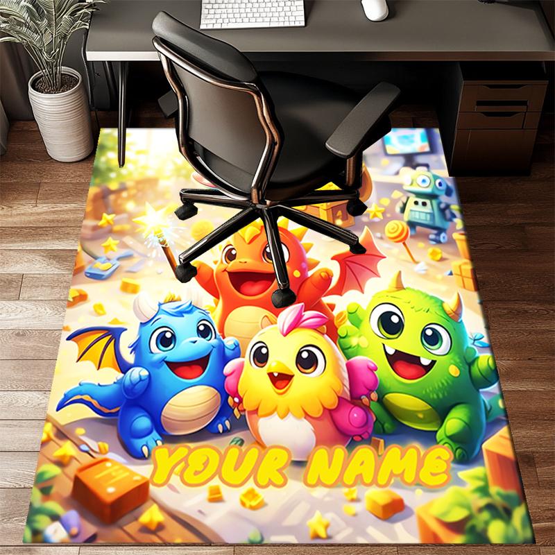 1PC Custom Name "Fantasy Creatures Adventure" Theme Floor Mat Ideal for Living Room, Game Rooms, Office, Bedroom,Floor Mat Playful Design