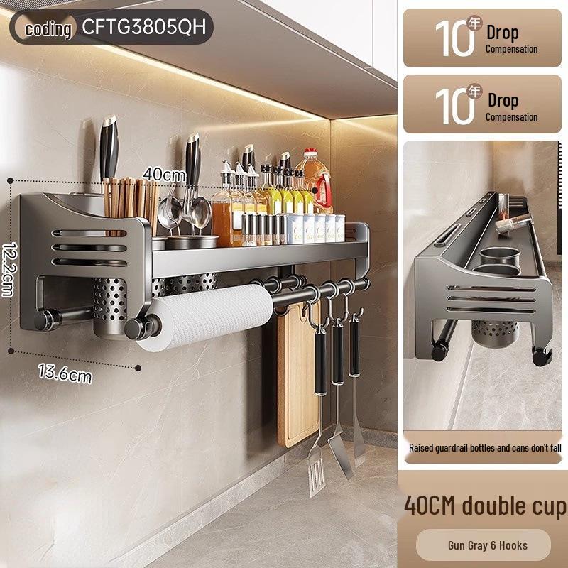 Stanzfreies Küchenregal: Multifunktionaler Essstäbchen- und Messerhalter mit Gewürzaufbewahrung, Wandmontage.