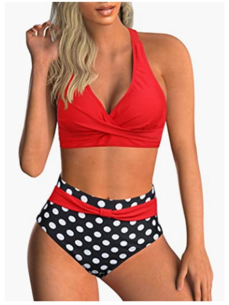 High Waist Print Triangle Two Piece Bikini Swimsuit Comfortable Fashion For Beach Holiday