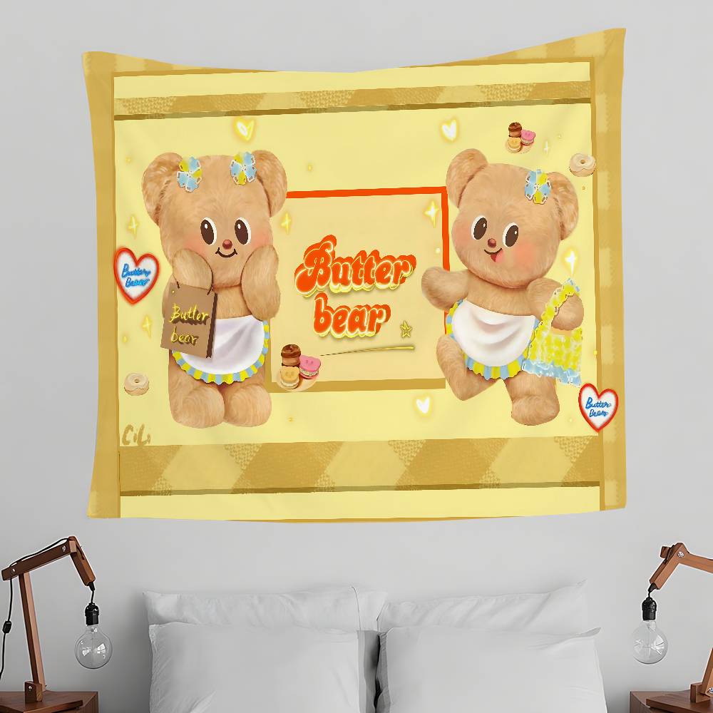 BButter BBear Cute Tapestry Wall Hanging Tapestry Art Deco Blanket Curtain Hanging At Home Bedroom Living Room Decor