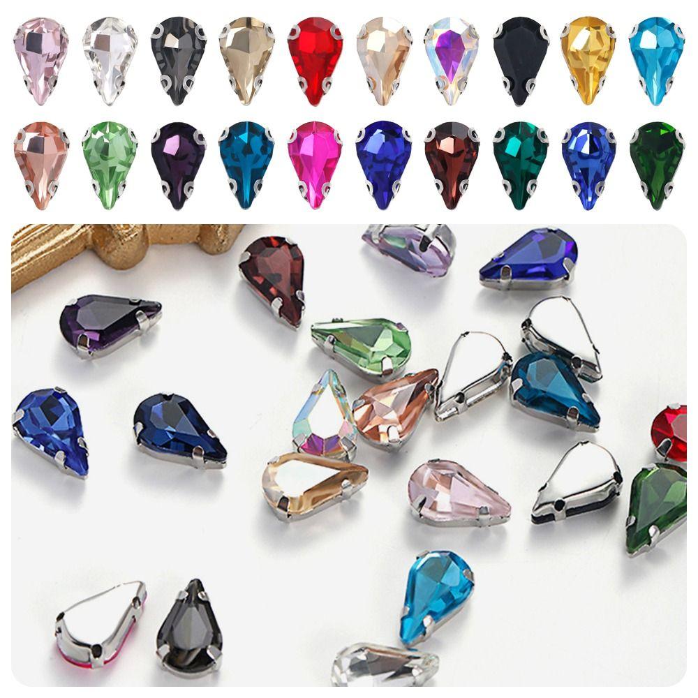 50 Stück/Packung Aufnähbar Glitzer Näh Strasssteine Wassertropfenform Diamant Perlen Verzierung Für Handarbeiten