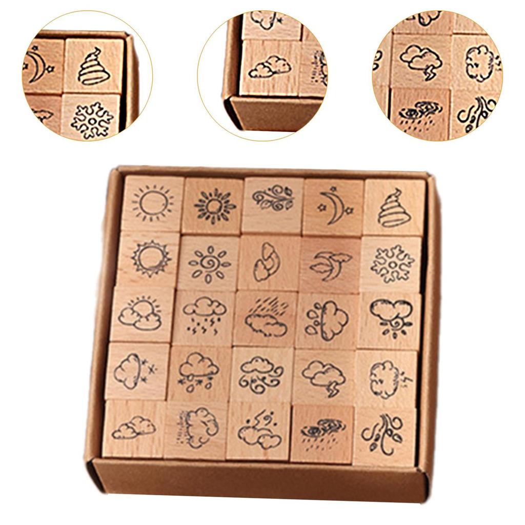 25 Pieces Wood Stamps Crafts DIY Wooden Rubber Stamps for Photo Album Scrapbooking Supplies Painting Journals Happy Planner