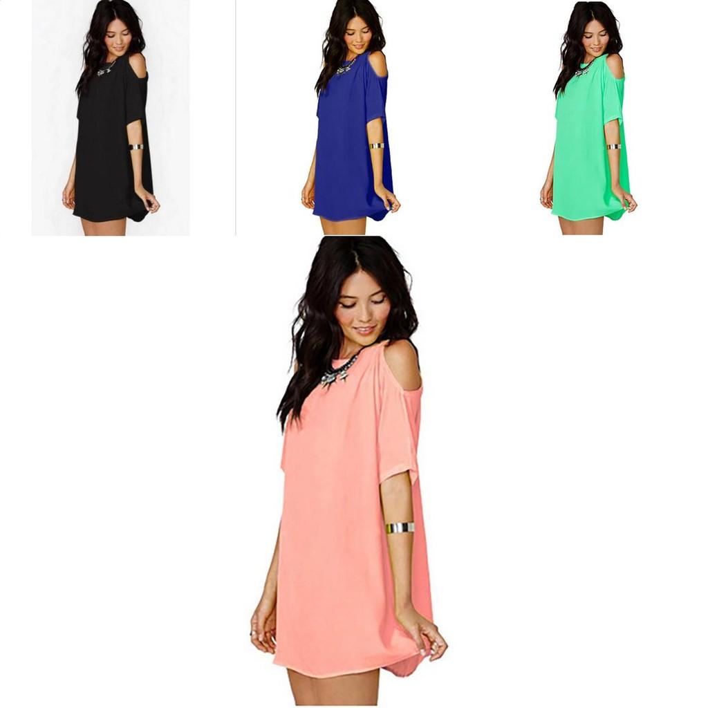 Vestito in Poliestere a Maniche Corte Off-the-Shoulder per Uso Casual Estivo