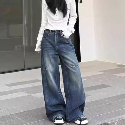 Frühling 2026 High-Waist American Retro Weitbeinige Hose - Damen Nischen-Design High Street Jeans