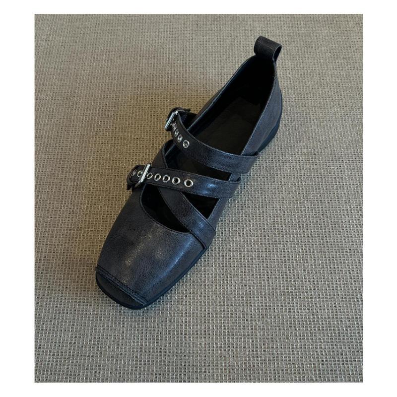 Modische Damen Schuhe Quadratische Zehen Vielseitige Kreuzriemen Niedrig Absatz Einzel Schuhe