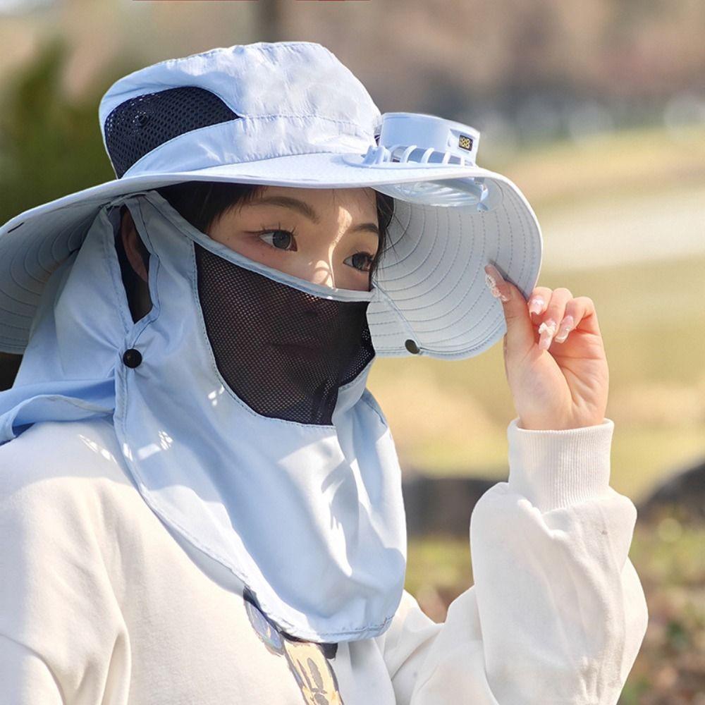 Neck Protection Sun Hat with Solar Fan Digital Display Screen Face Cover Bucket Hat  Hiking